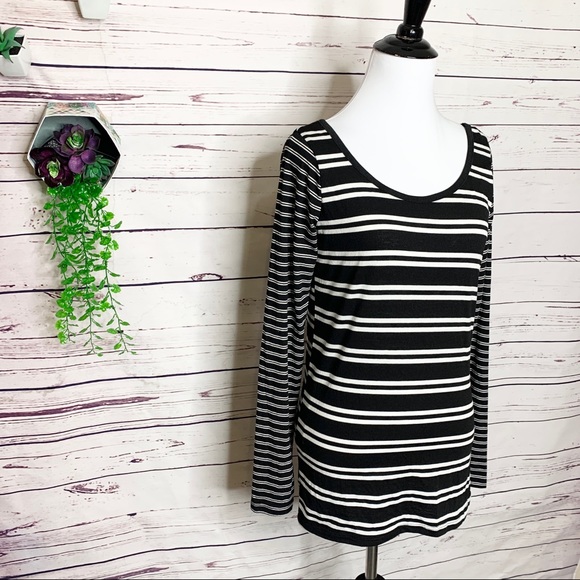 POOF Black & White Contrasting Stripes Long Sleeve Casual Shirt Top Size Medium - Picture 2 of 9